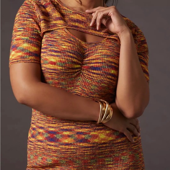 Anthropologie Current Air Orange/Multi  Cutout Mini Dress - Picture 12 of 13